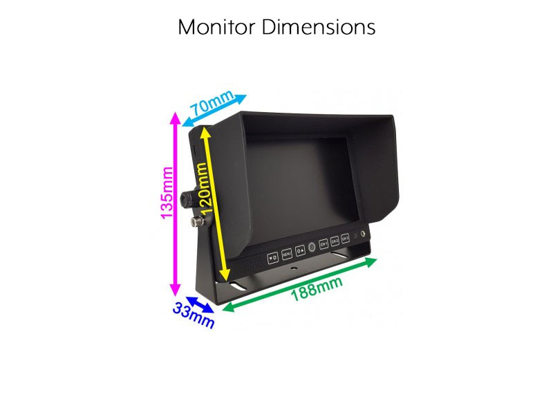 7" Monitor display for reversing cameras - 3x 4 pin inputs | MON705