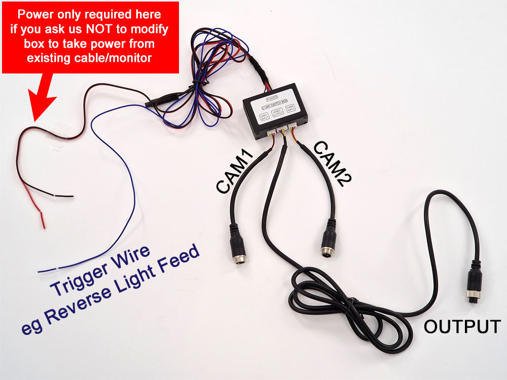 ACC099 - Switching box allows two reversing cameras to use one channel/cable
