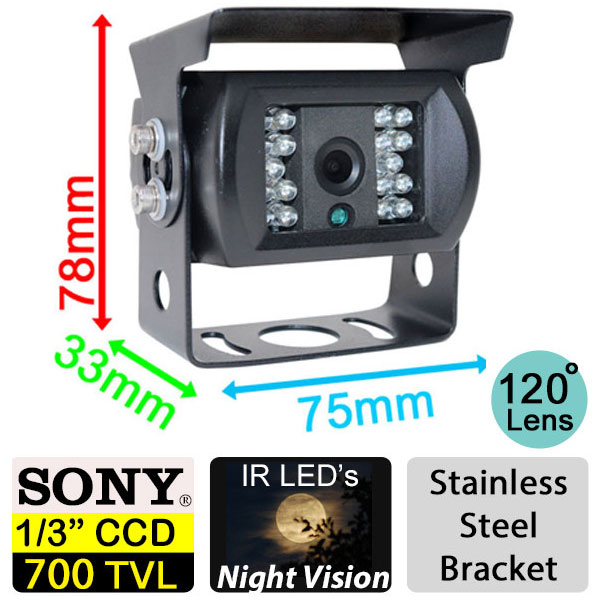 Black Reverse Camera - Sony CCD - Stainless Steel Bracket - RCA (Phono)