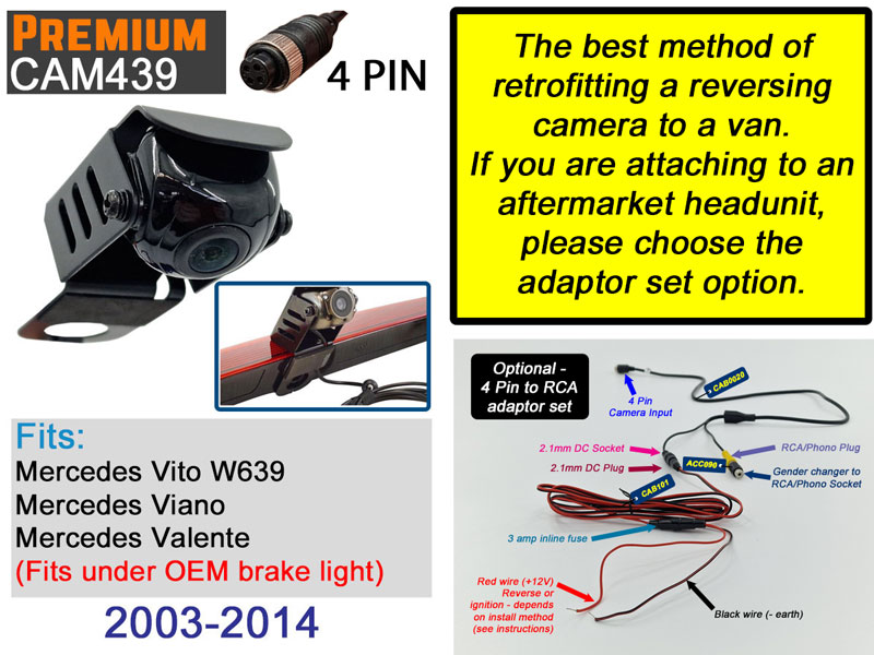 Mercedes Vito W639, Viano, Valente vans 2003-2014 Brake Light Reverse Camera | CAM439