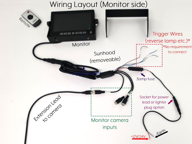 7" Monitor display for reversing cameras - 3x 4 pin inputs | MON705