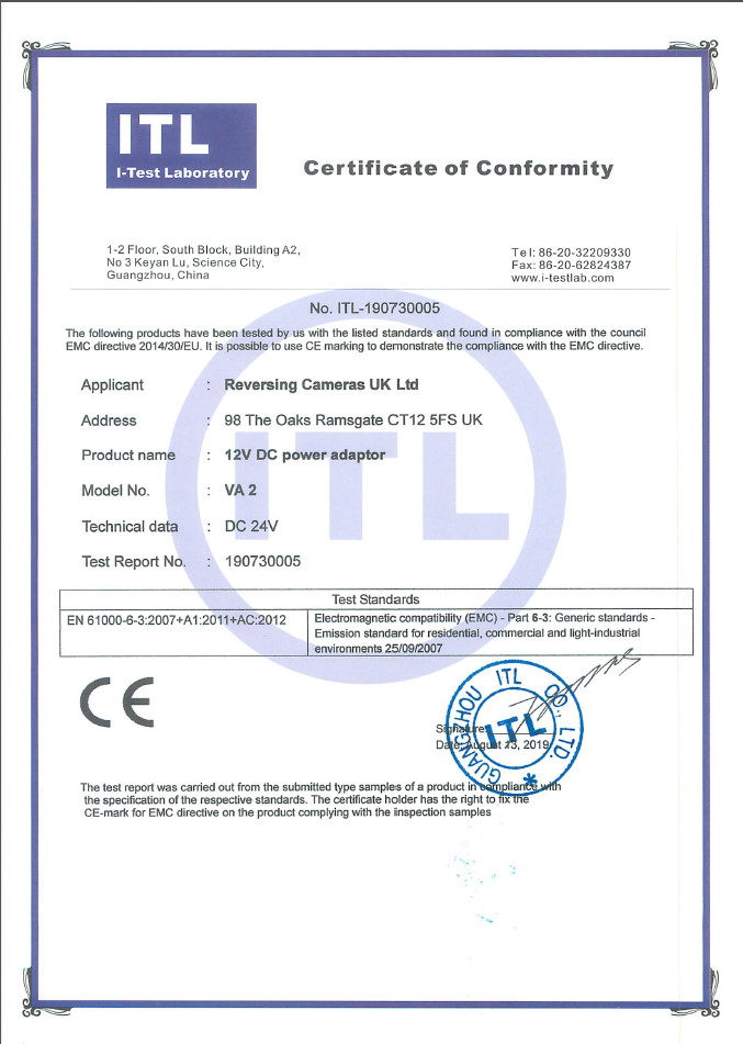 24V to 12V DC dropper for RCA / Phono reverse cameras - VA2