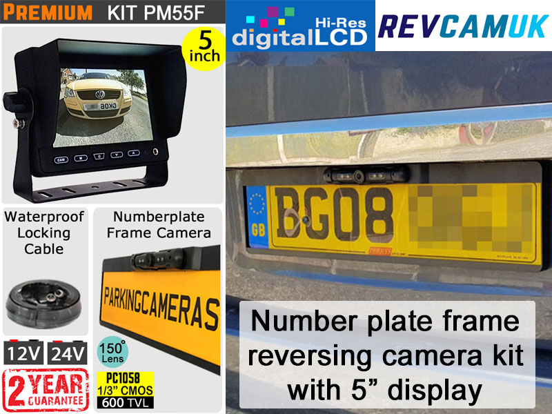 Number Plate Frame Reversing Camera Kit with 5" Dash Monitor - PM55F