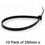 10x 250mm x 4.6mm Black Cable Ties | ACC1332