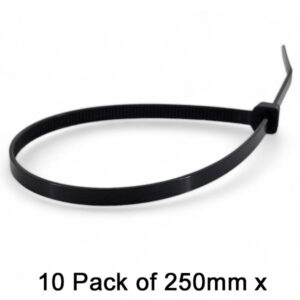 10x 250mm x 4.6mm Black Cable Ties | ACC1332