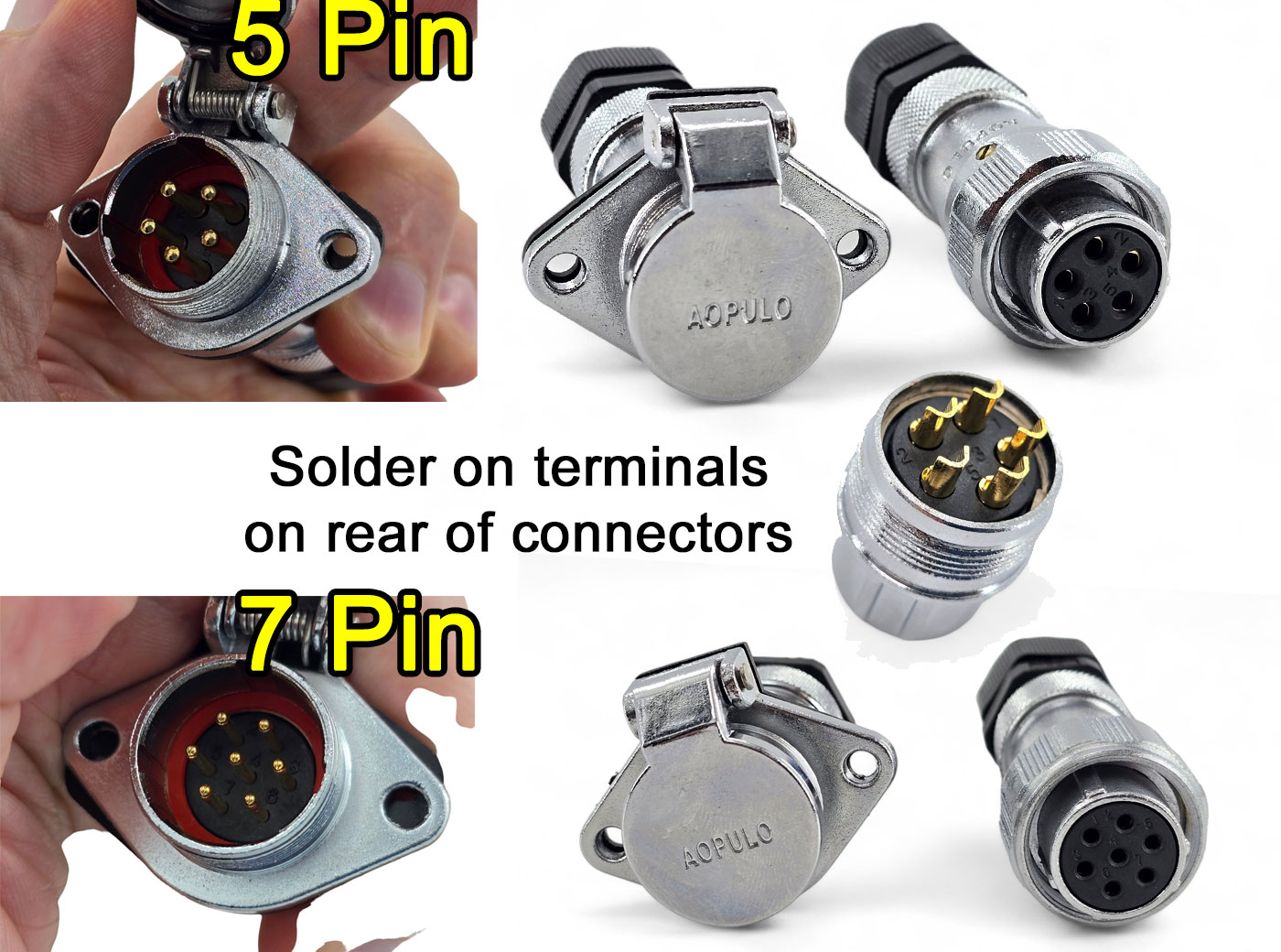 Aopulo trailer connection plug and socket set for reversing cameras - Choice of 5 pin or 7 pin version | CAB076