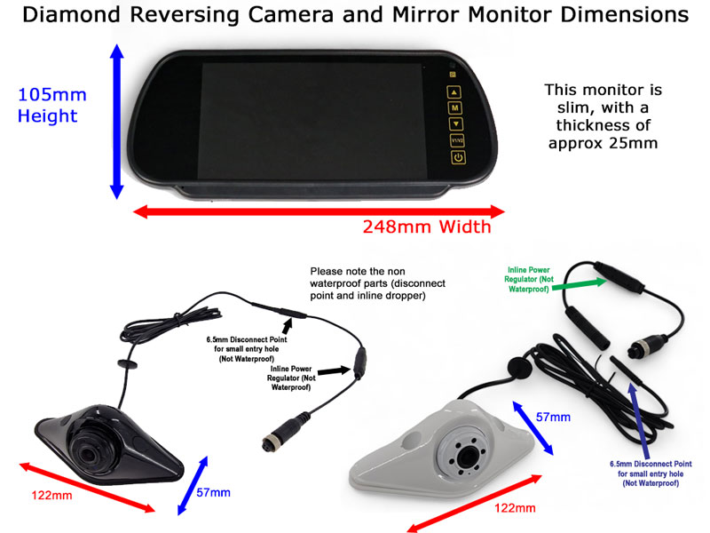"Diamond" Shape Reverse Camera Kit with Mirror Monitor - PM39E