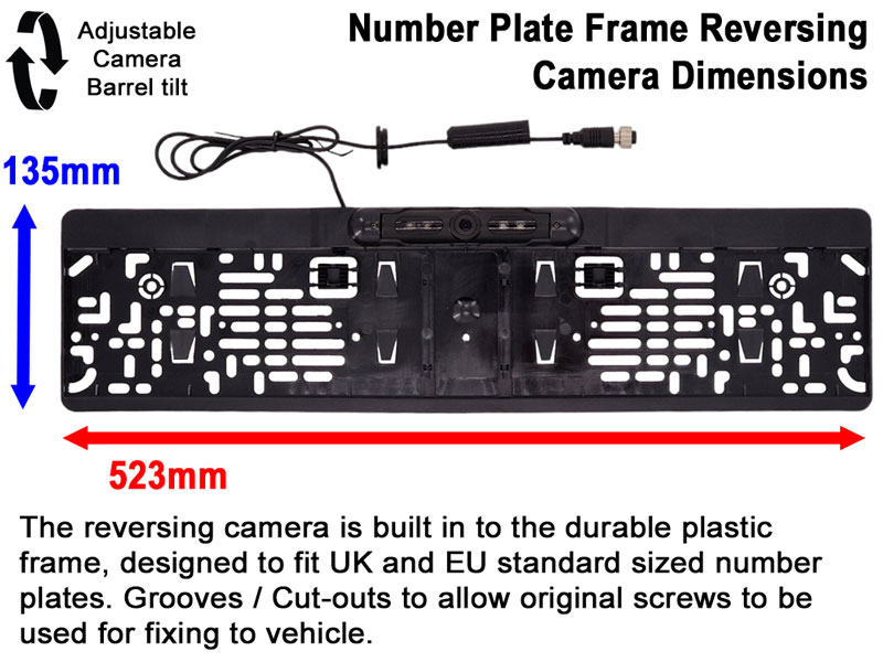 Numberplate Frame Reversing Camera System with Mirror Monitor (600TVL or 1080P AHD option) | PM35F