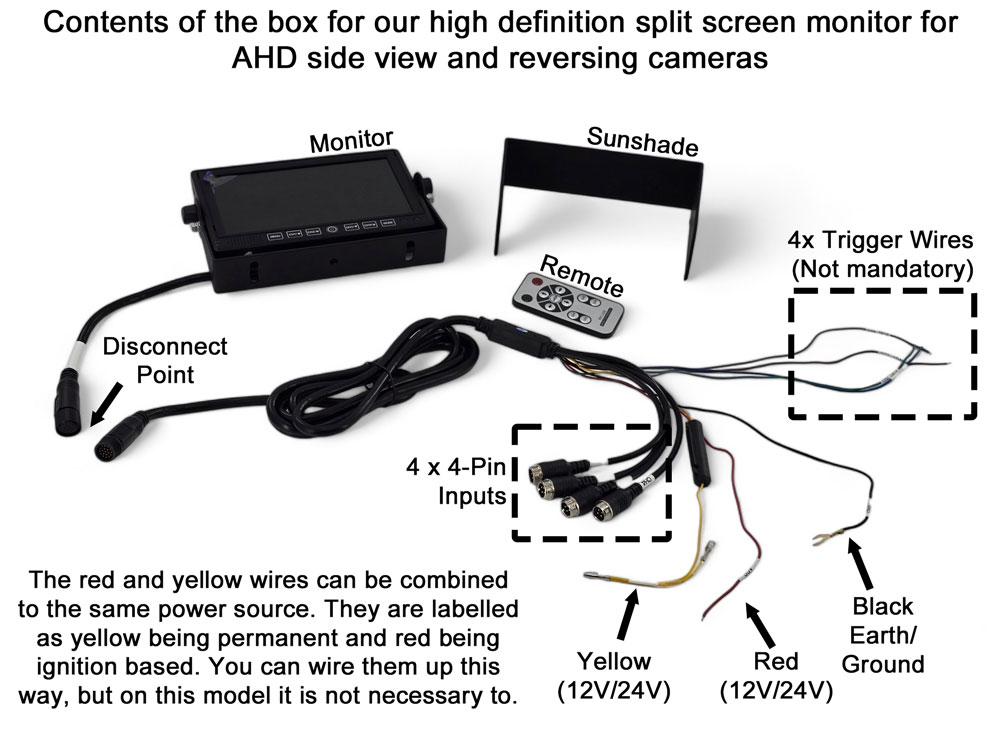 7" split screen monitor (Quad) display for AHD reversing camera / side cameras | MON7005AHD