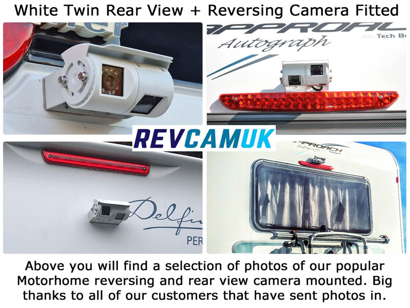 White Twin Lens Bracket Reversing & Rear View Camera Kit for Motorhomes with Mirror Monitor | PM33W