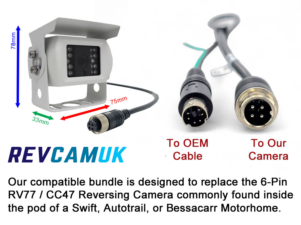 Compatible Bundle to Replace Faulty RV77/CC-47 Reversing Cameras on Swift/Autotrail/Bessacarr Motorhomes | CC47/RV77-Bundle1