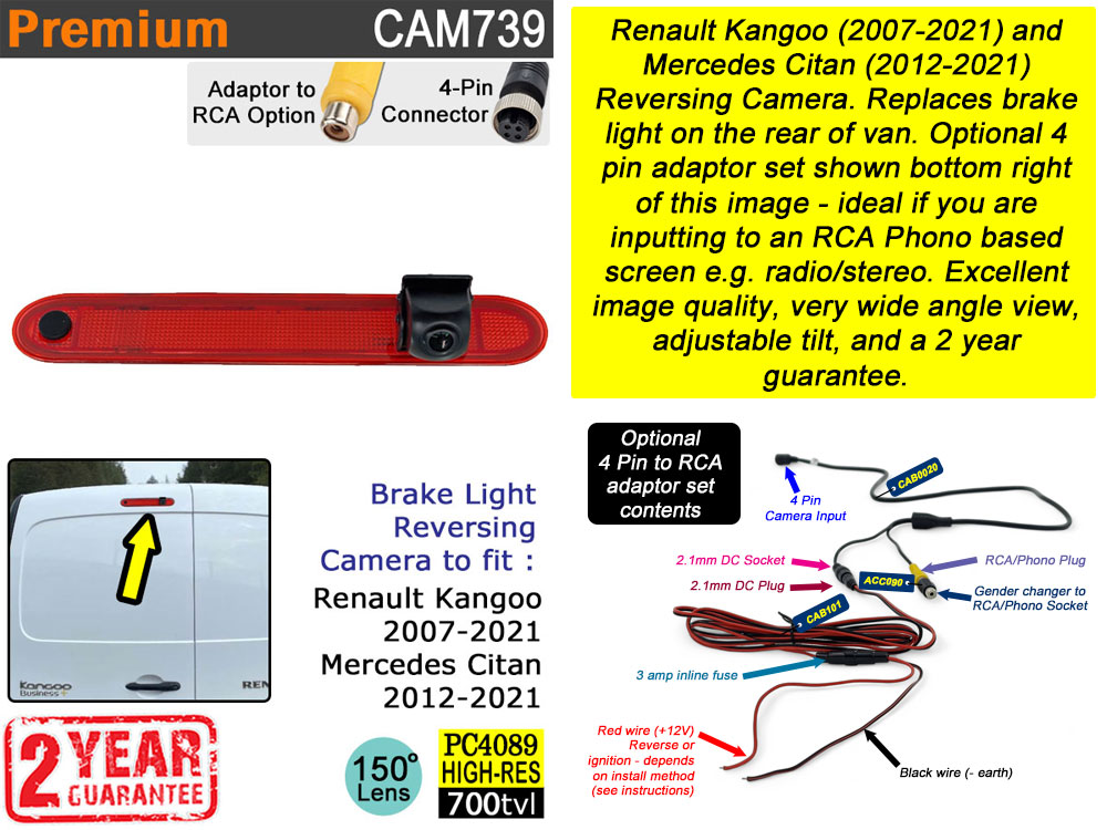 Renault Kangoo and Mercedes Citan Brake Light Reversing Camera | CAM739