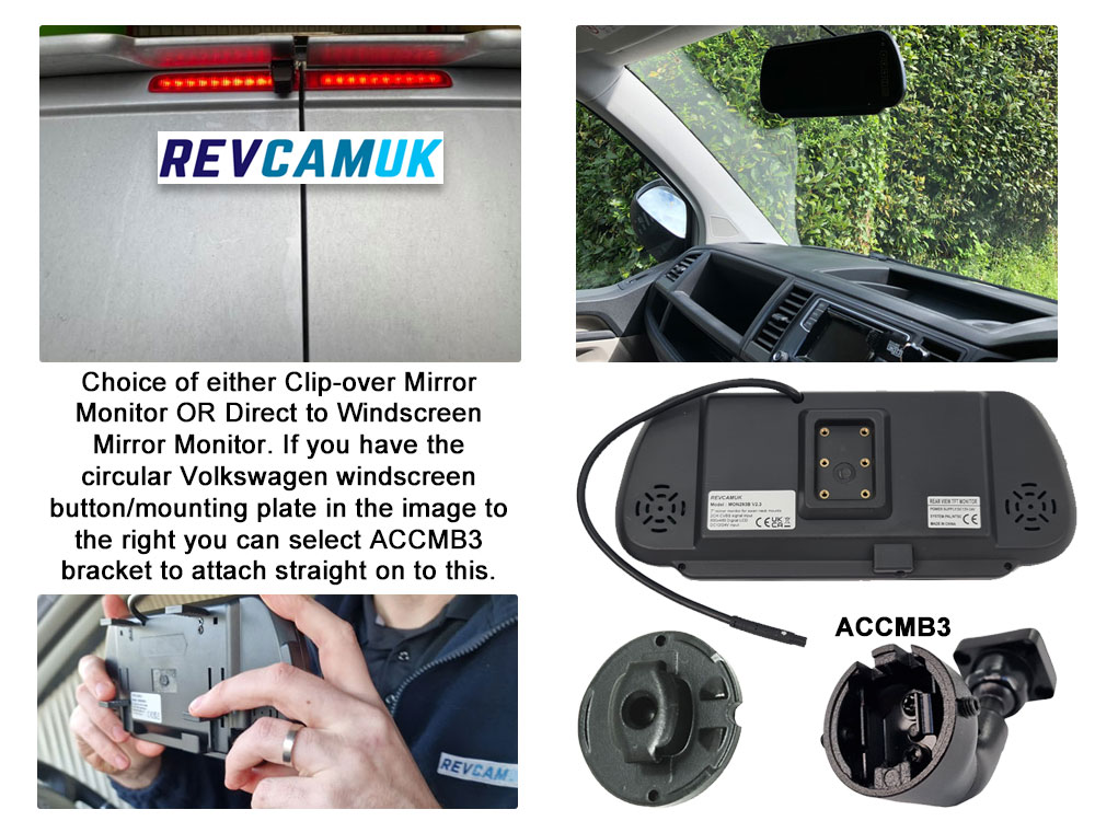 VW Volkswagen Transporter T5/T6 (2003+) (Barn Doors Version) Brake Light Reversing Camera kit with 7" Mirror Display - PM39BLK