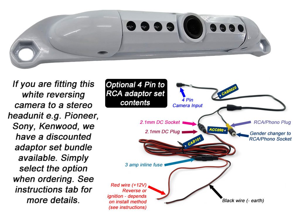 White Numberplate Parking Camera - 700TVL - 4-Pin