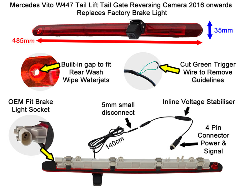 Mercedes Vito Reversing Camera kit to fit 2016+ W447 Tail Gate Lift Door vans with 5" Monitor Display - PM59BLO