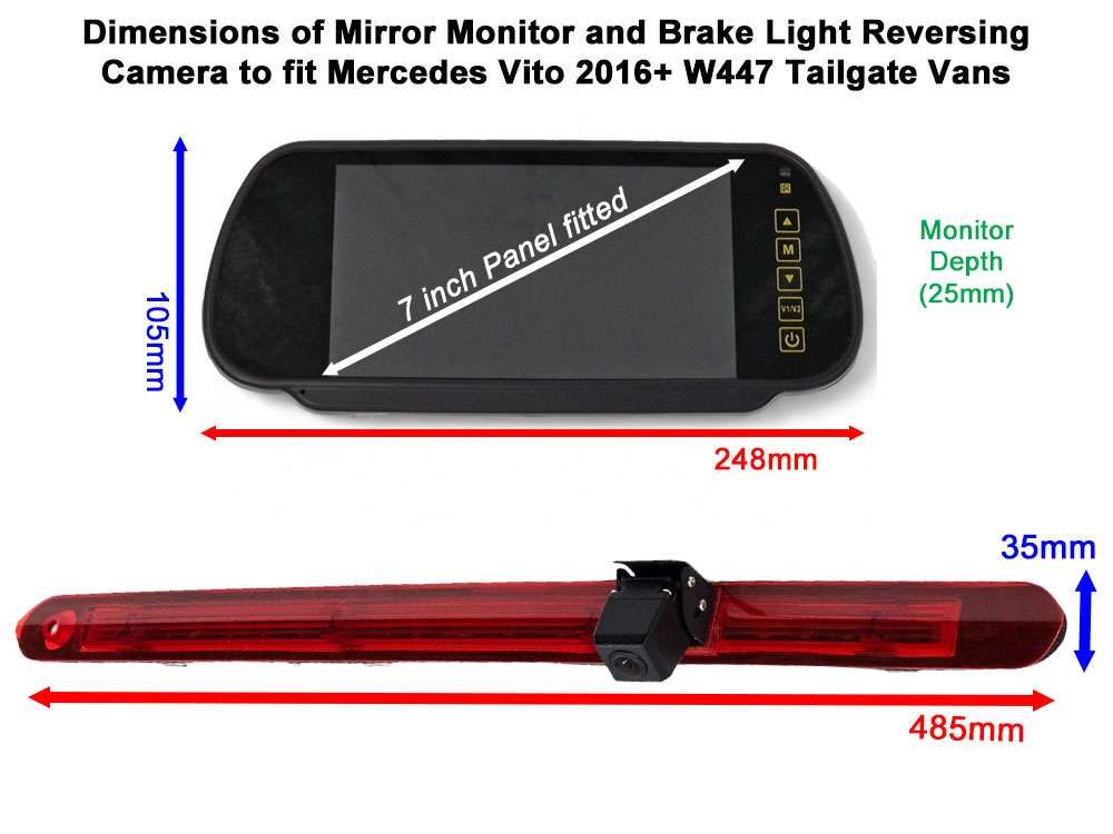 Mercedes Vito (2016+) Brake Light Reversing Camera kit with 7" Mirror Display - PM39BLO