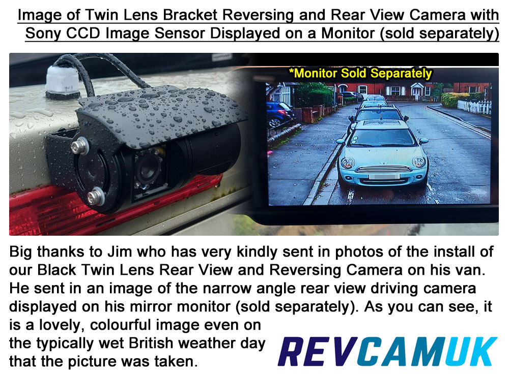 Black Twin-Lens Reversing & Rear-View Camera - Sony CCD 700TVL - Stainless Steel Bracket - 4-Pin