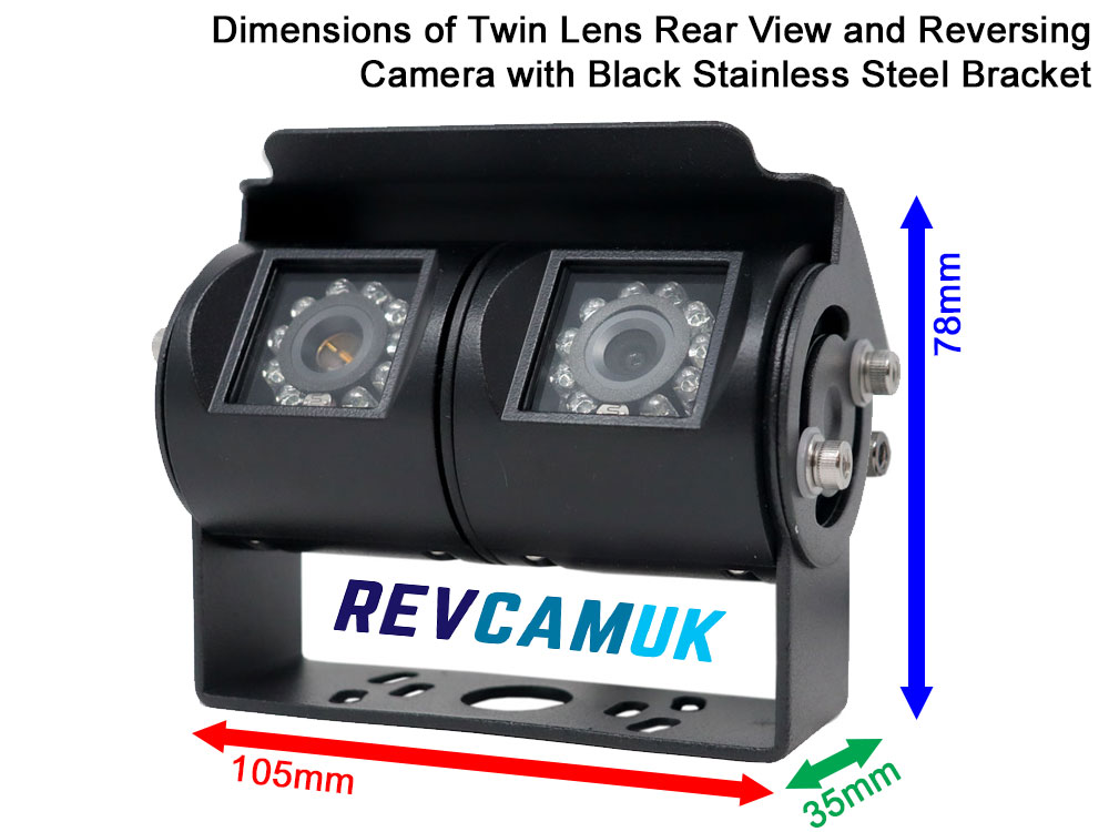 Black Twin-Lens Reversing & Rear-View Camera - Sony CCD 700TVL - Stainless Steel Bracket - 4-Pin