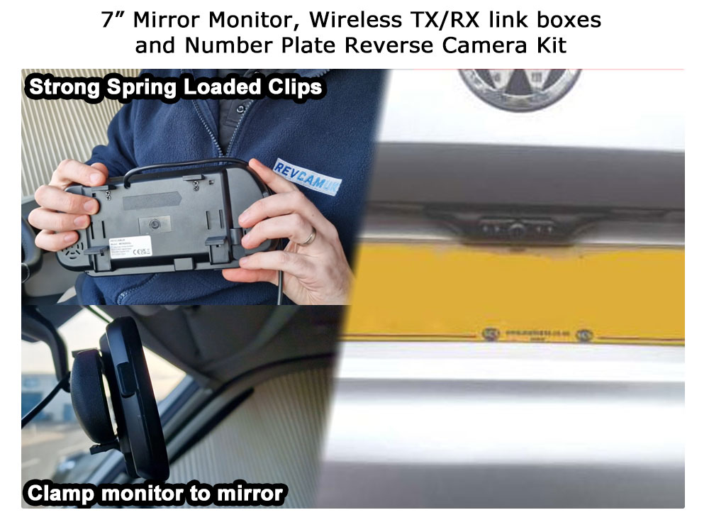 Number Plate Wireless Reverse Camera Kit with 7" mirror monitor | DW35A