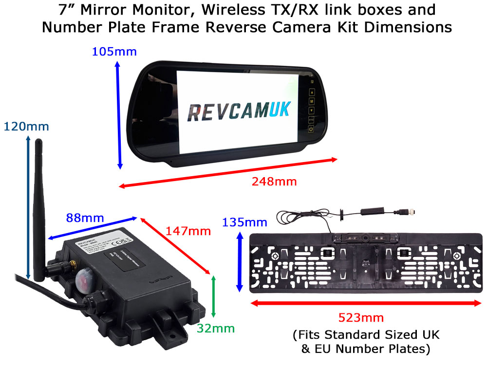 Number Plate Frame Wireless Parking Camera Kit with 7" mirror monitor | DW35F