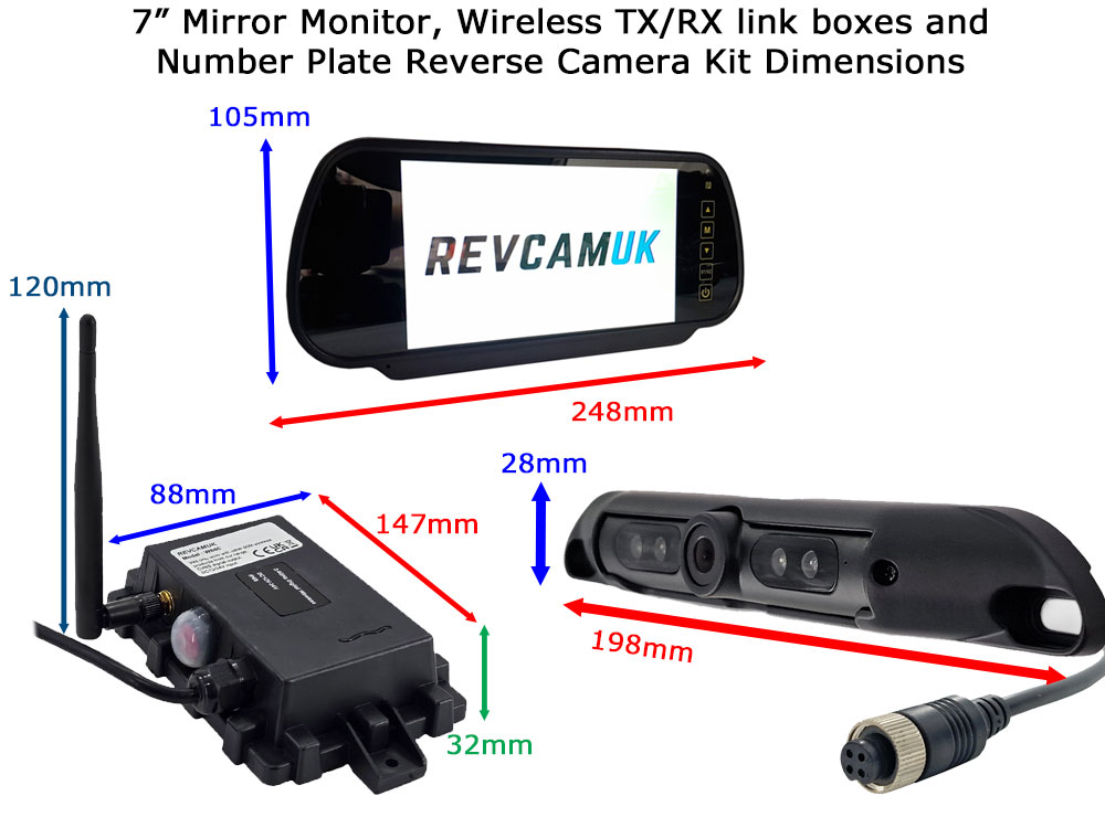 Number Plate Wireless Reverse Camera Kit with 7" mirror monitor | DW35A
