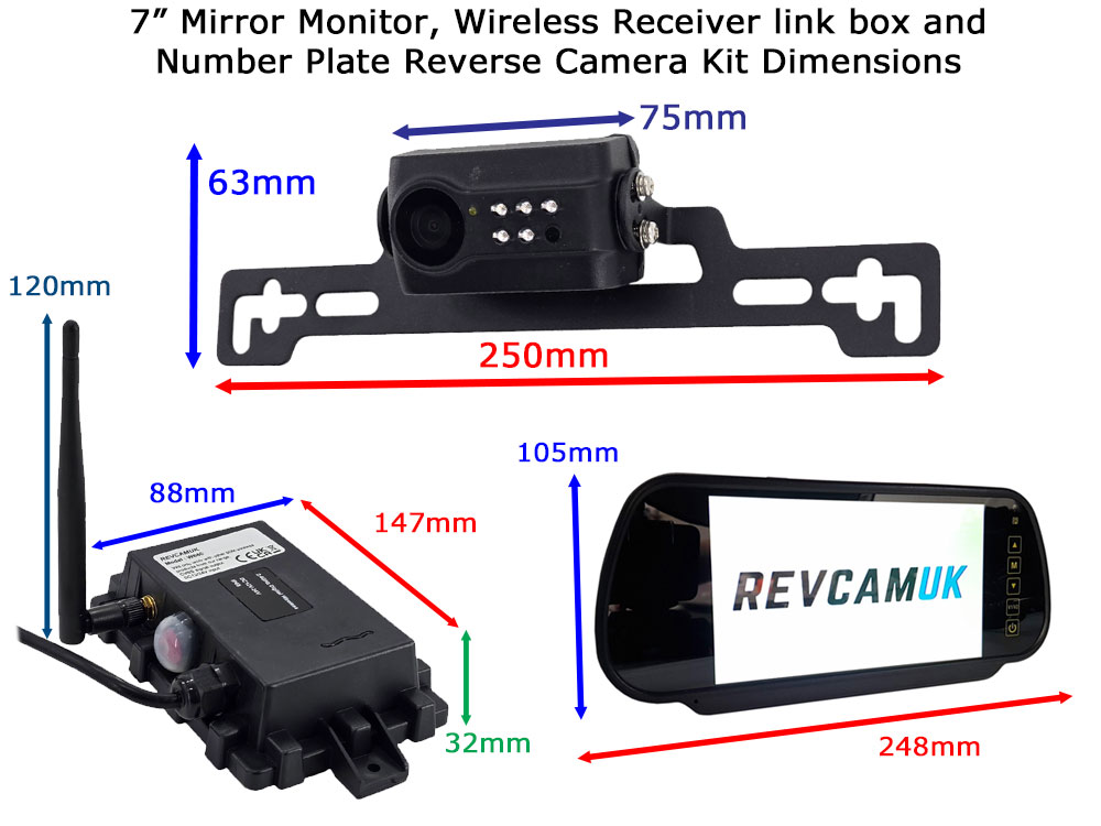 Number Plate Wireless Reversing Camera System with 7" mirror monitor | DW30B