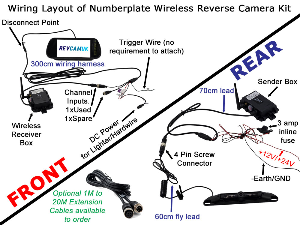 Number Plate Wireless Reverse Camera Kit with 7" mirror monitor | DW35A