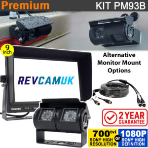 9" Heavy Duty Dash Display + Sony CCD (or optional Sony AHD) Black Twin Lens Bracket Reversing & Rearview Camera Kit- PM93