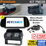 Black Twin Lens Bracket Reversing & Rear View Camera Kit with Mirror Monitor | PM33B