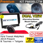 Ford Transit Mk8/Mk9 (2014+) Twin Lens Brake Light Rear View + Reversing Camera kit with 7" Monitor Display - PM69BLCTW