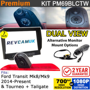 Ford Transit Mk8/Mk9 (2014+) Twin Lens Brake Light Rear View + Reversing Camera kit with 7" Monitor Display - PM69BLCTW