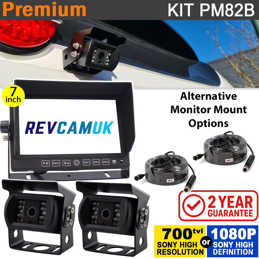 7" Heavy Duty Dash Screen + 2x Sony CCD (or optional Sony AHD) Black Bracket Cameras Kit - PM82B