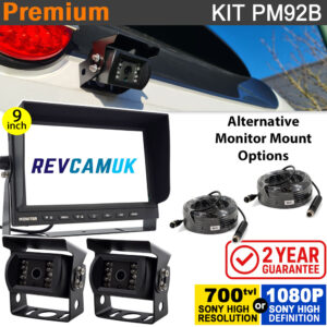 9" Heavy Duty Dash Display + 2x Sony CCD (or optional Sony AHD) Black Bracket Reversing Camera Kit - PM92B