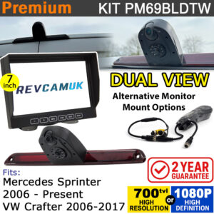 Mercedes Sprinter & VW Crafter Rear View + Reversing Camera kit for brake light with 7" Monitor Display - PM69BLDTW