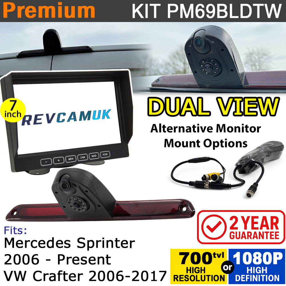 Mercedes Sprinter & VW Crafter Rear View + Reversing Camera kit for brake light with 7" Monitor Display - PM69BLDTW