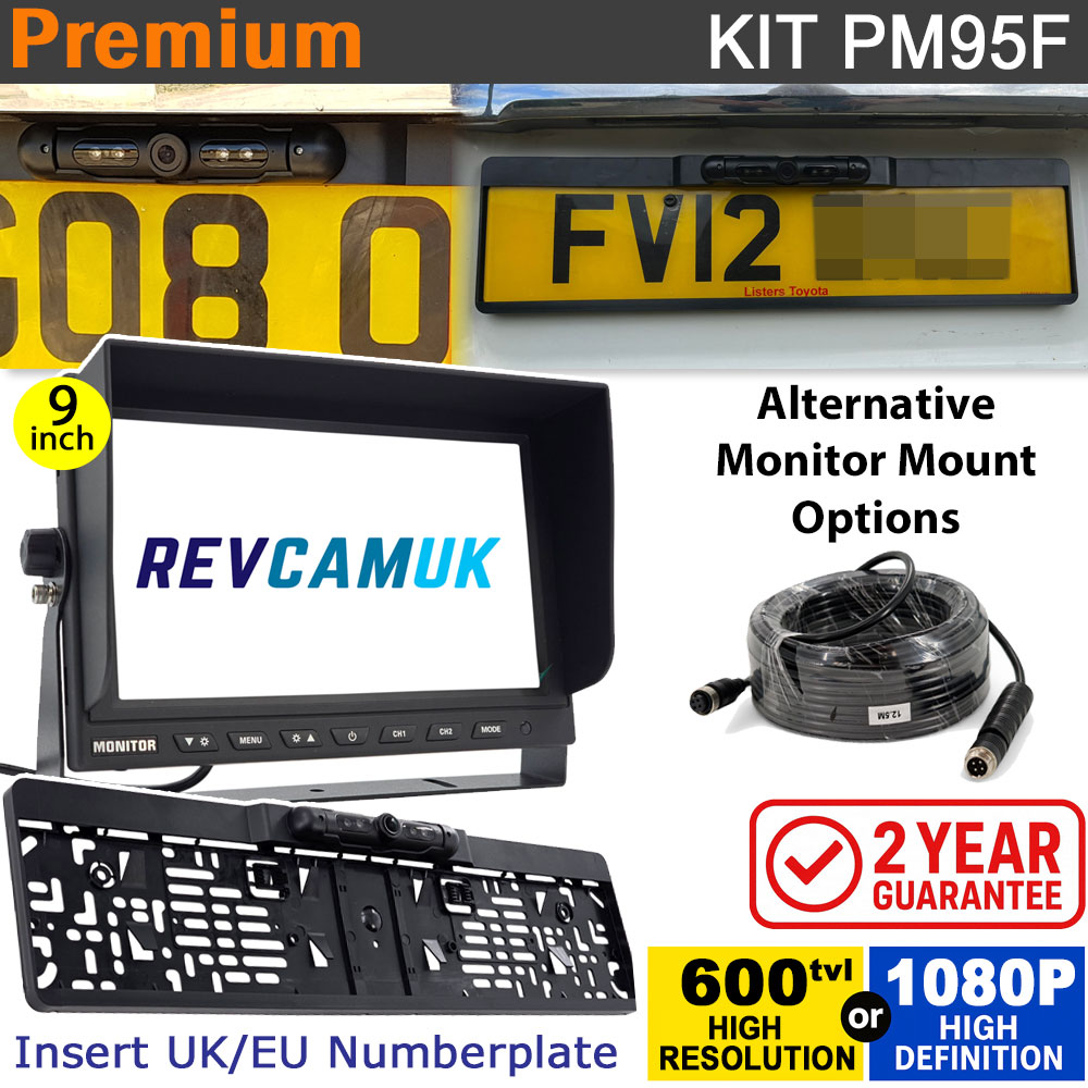 9" Heavy Duty Dash Display + Numberplate Frame Reversing Camera Kit (option of 600TVL or 1080P AHD camera) - PM95F