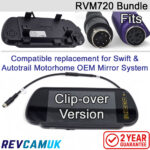 RVM720 Swift/Autotrail Compatible Replacement 7-inch Clip-On Mirror Monitor Bundle with 6 Pin Adaptor