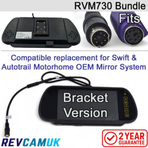 RVM730 Swift/Autotrail Compatible Replacement 7-inch Bracket Mirror Monitor Bundle with 6 Pin Adaptor