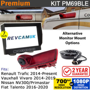 Vauxhall Vivaro (2014-2019) / Renault Trafic (2014-Present) Brake Light Reversing Camera kit with 7" Monitor Display - PM69BLE
