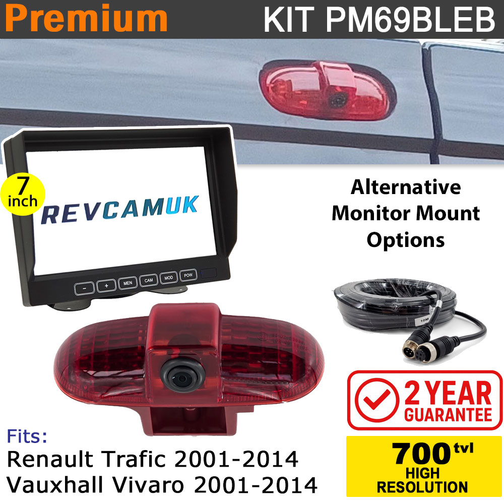 Vauxhall Vivaro / Renault Trafic (2001-2014) Brake Light Reversing Camera kit with 7" Monitor Display - PM69BLEB