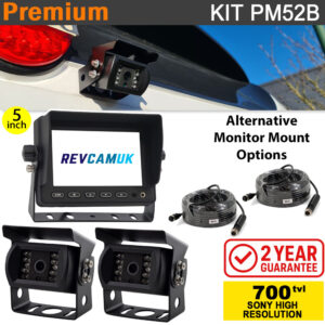 5" Dash Monitor + 2x Sony CCD Black Bracket Reversing Cameras Kit - PM52B