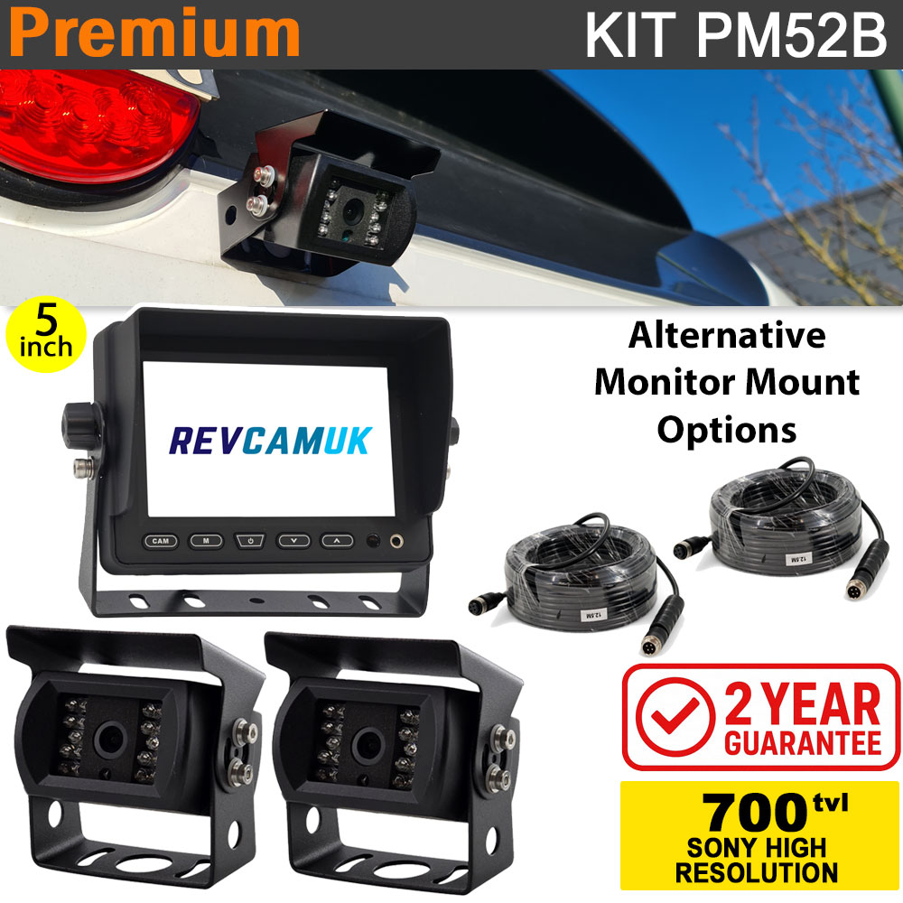 5" Dash Monitor + 2x Sony CCD Black Bracket Reversing Cameras Kit - PM52B
