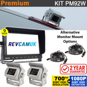 9" Heavy Duty Dash Display + 2x Sony CCD (or optional Sony AHD) White Bracket Reversing Camera Kit - PM92W