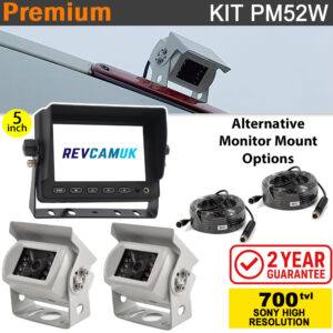 5" Dash Monitor + 2x Sony CCD White Bracket Reversing Cameras Kit - PM52W