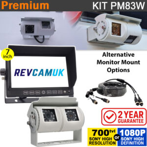 7" Heavy Duty Dash Monitor + Sony CCD (or optional Sony AHD) White Twin Lens Bracket Reversing & Rearview Camera Kit - PM83W
