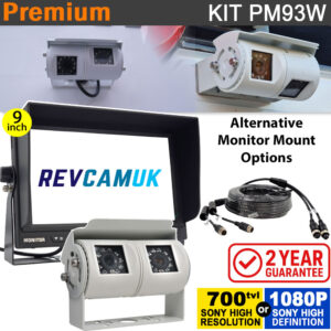 9" Heavy Duty Dash Display + Sony CCD (or optional Sony AHD) White Twin Lens Bracket Reversing & Rearview Camera Kit- PM93W