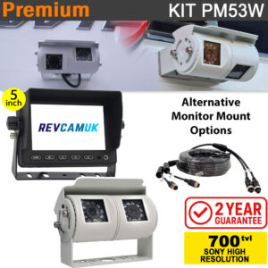 5" Dash Monitor + Sony CCD White Twin Lens Bracket Reversing & Rearview Camera Kit - PM53W