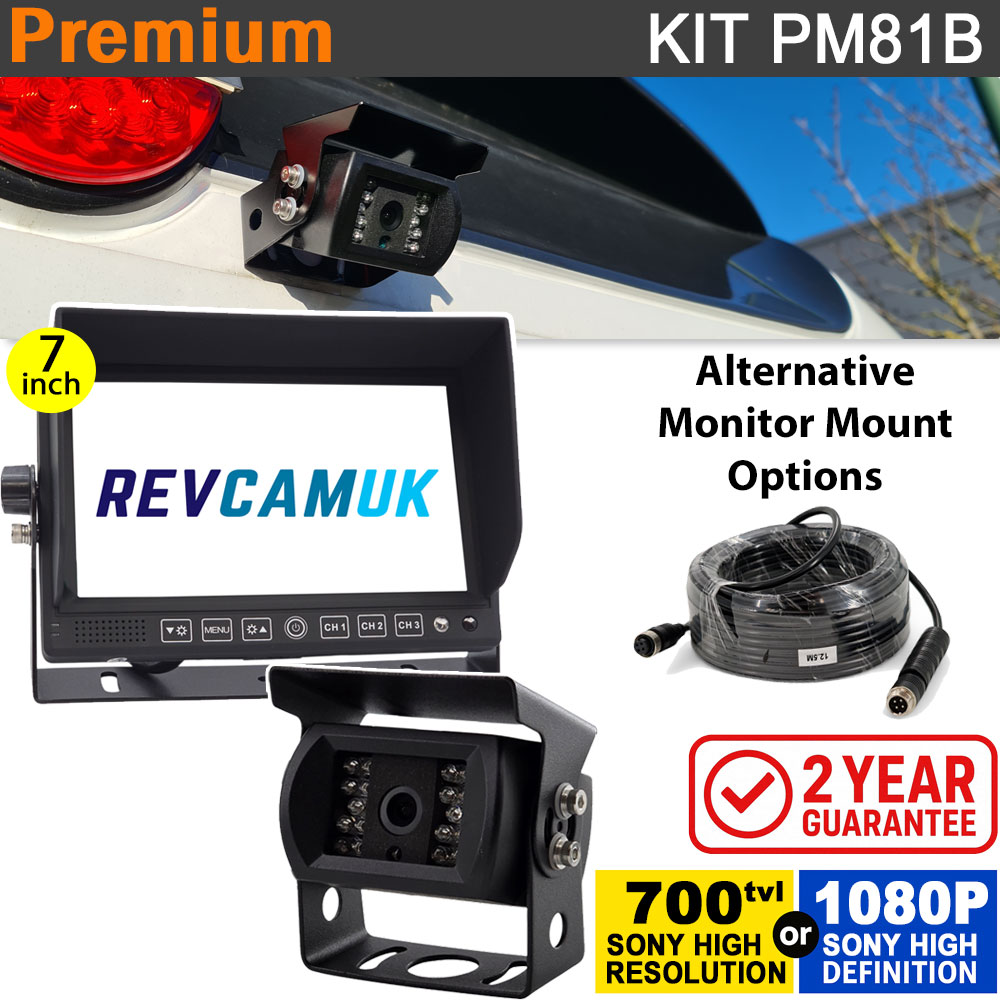 7" Heavy Duty Dash Display + Sony CCD (or optional Sony AHD) Black Bracket Reversing Camera Kit - PM81B