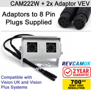 8PIN Vision UK/Vision Plus Adaptor Sony CCD White Bracket Reversing Camera Bundle | CAM222W V5 + Adaptor VEV