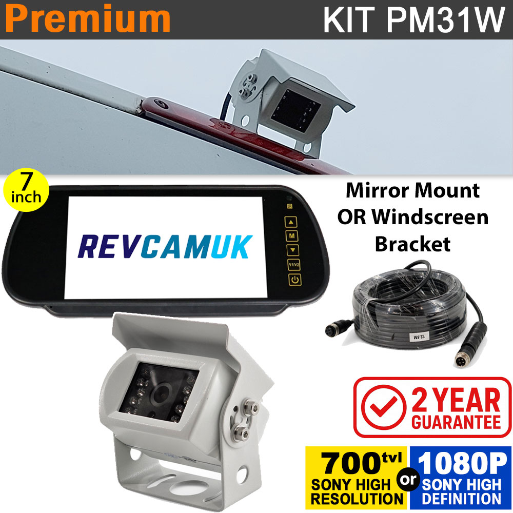 White Motorhome Reversing Camera Kit with Sony CCD or AHD image sensor + Mirror Monitor - PM31W